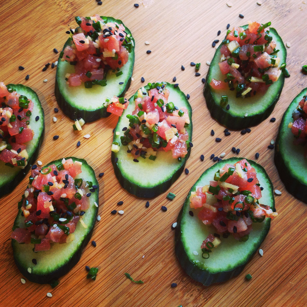 Great Appetizer Recipes Asian Tuna Tartare on Cucumber Rounds